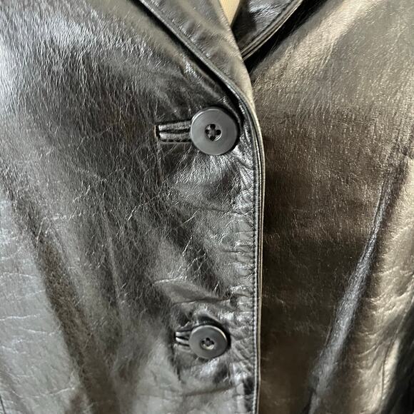 Vtg Y2K 2000s Black Leather Blazer Car Coat Wmns XL Grunge Casual - Picture 3 of 13
